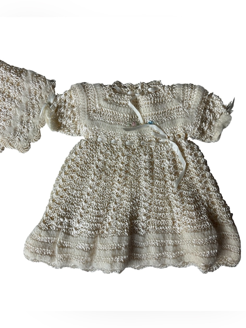 Vintage Handmade Ivory Christening Dress & Jacket Delicate Ribbon Baby
